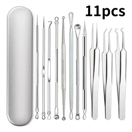 11‑Piece Ultra‑Fine Acne & Blackhead Tweezers Set FitiqueFit