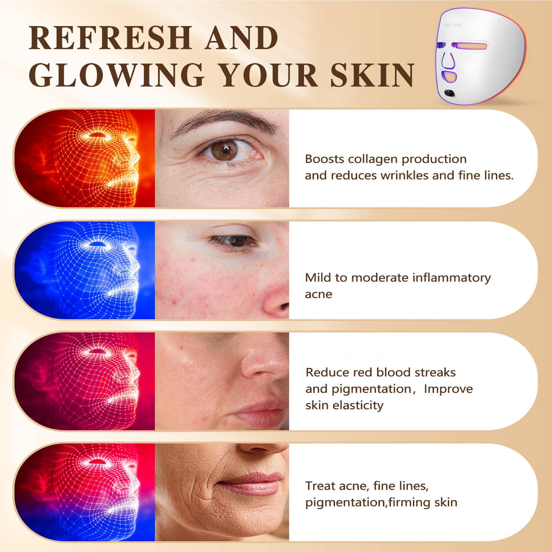 LED Face Mask – Red Light Therapy Facial Care Tool CJ US