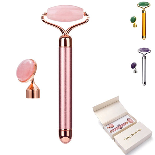 2‑in‑1 Electric Vibrating Rose Quartz & Jade Roller DermaStorm