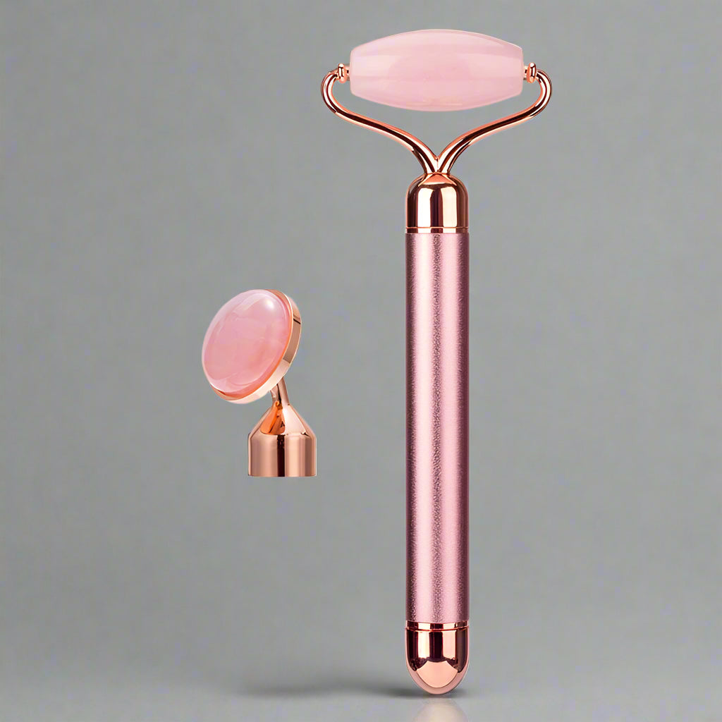 2‑in‑1 Electric Vibrating Rose Quartz & Jade Roller DermaStorm