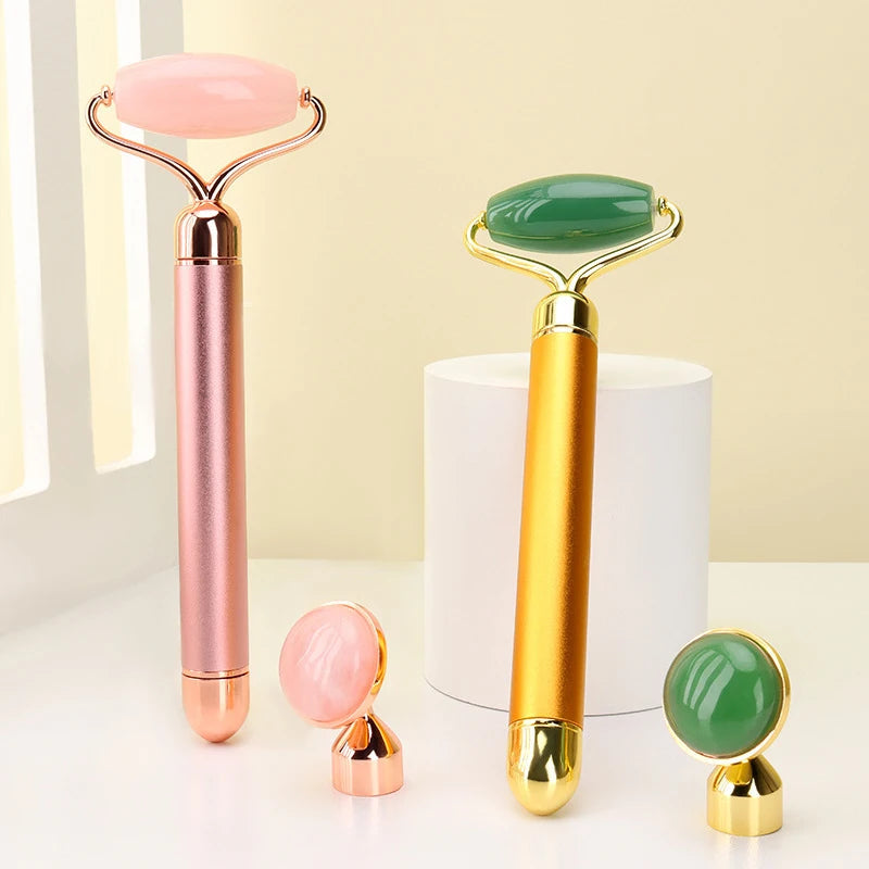 2‑in‑1 Electric Vibrating Rose Quartz & Jade Roller DermaStorm