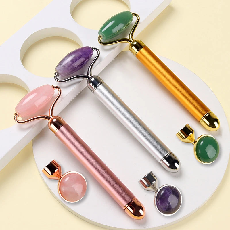 2‑in‑1 Electric Vibrating Rose Quartz & Jade Roller DermaStorm