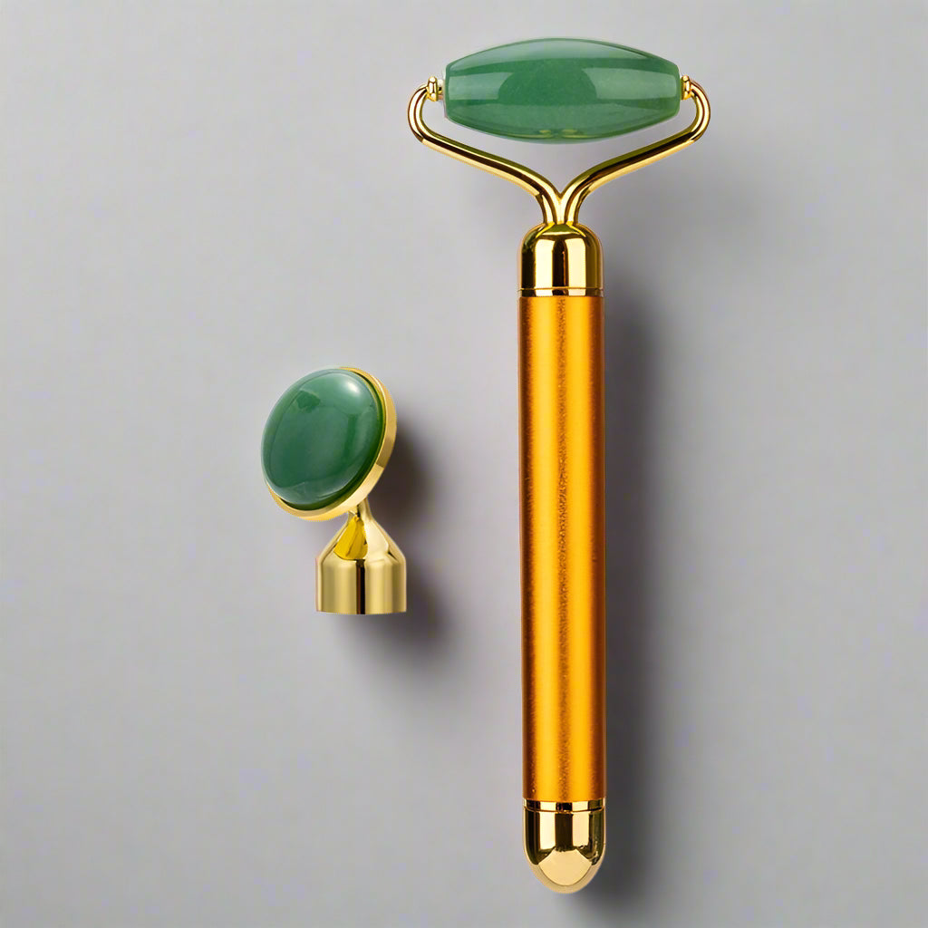 2‑in‑1 Electric Vibrating Rose Quartz & Jade Roller DermaStorm