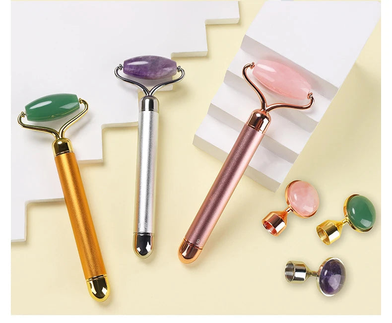 2‑in‑1 Electric Vibrating Rose Quartz & Jade Roller DermaStorm