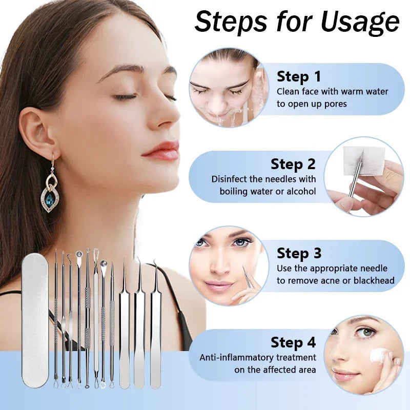 Stainless Steel Blackhead Removal Kit, Blemish and Acne Bottle Tool for All Skin Types, 8-Pack  FitiqueFit