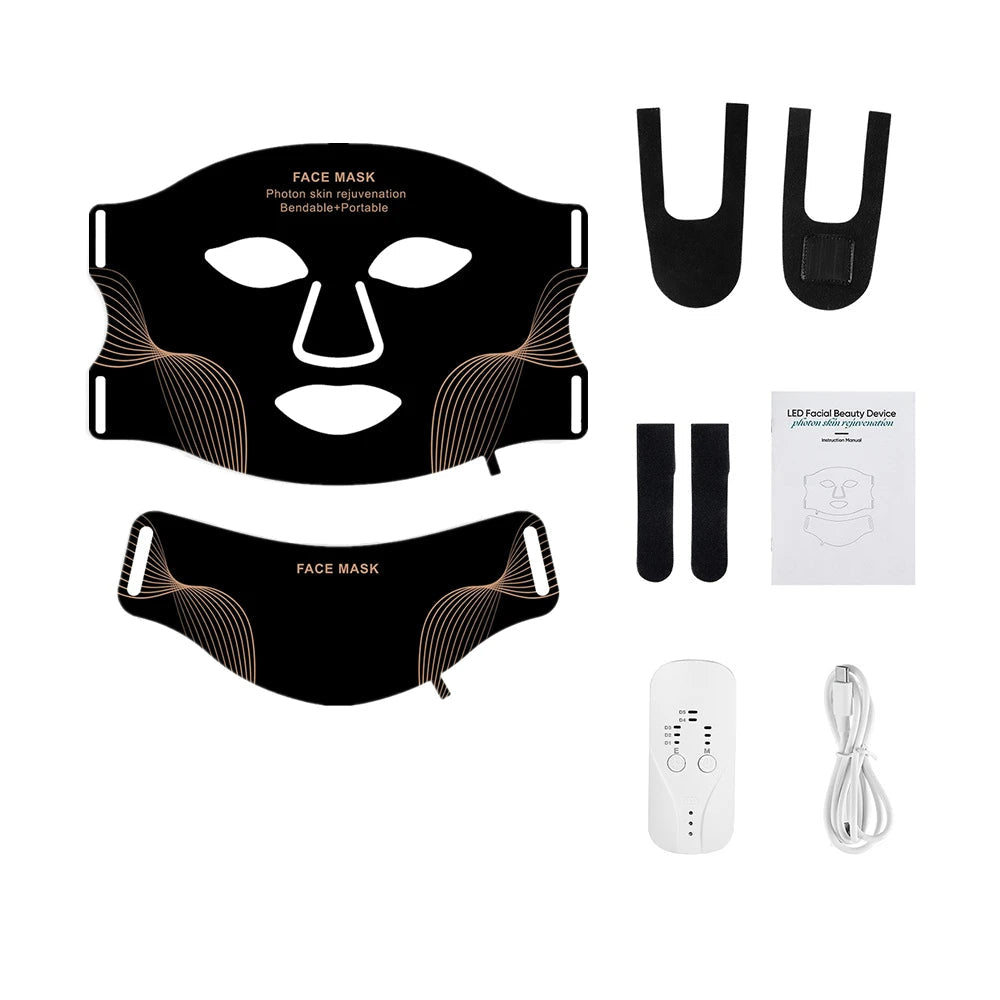 Silicone LED Mask Face With Neck 7 Colors LED Photon Red Light Infrared Therapy Flexible Facial Mask Repair Skin Wireless Use DermaStorm