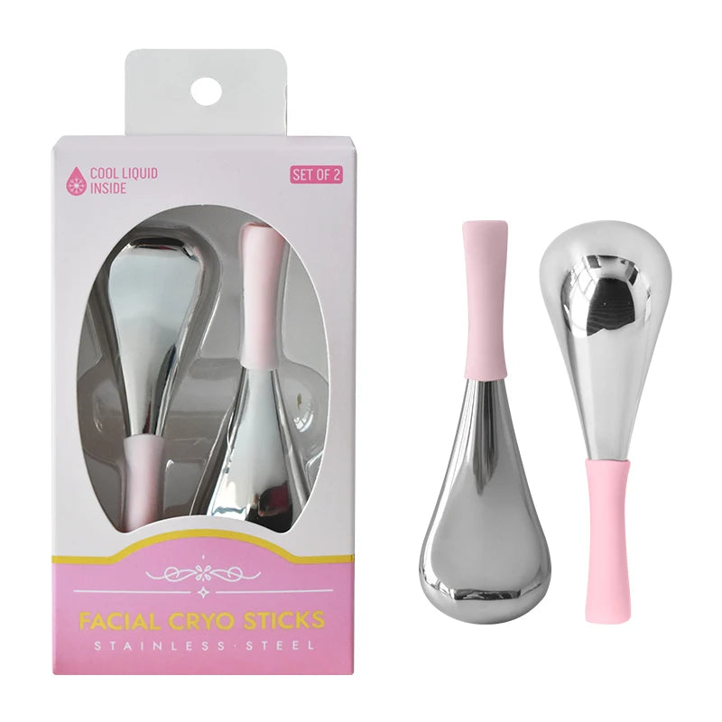 Mini 2Pcs Facial Cryo Sticks Skin Care Ice Globes for Women Face Eyes Massage Stainless Steel Beauty Tool Gua Sha Cooling Roller DermaStorm