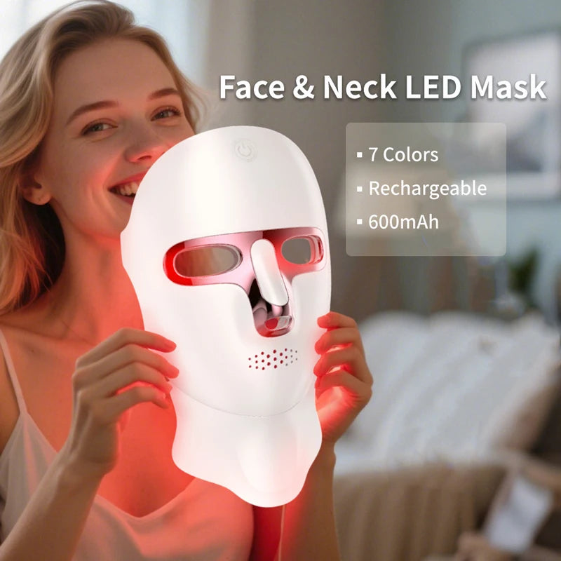 7 Colors LED Face Neck Mask Rechargeable LED Photon Beauty Mask Machine Facial Lifting Skin Care Tool DermaStorm