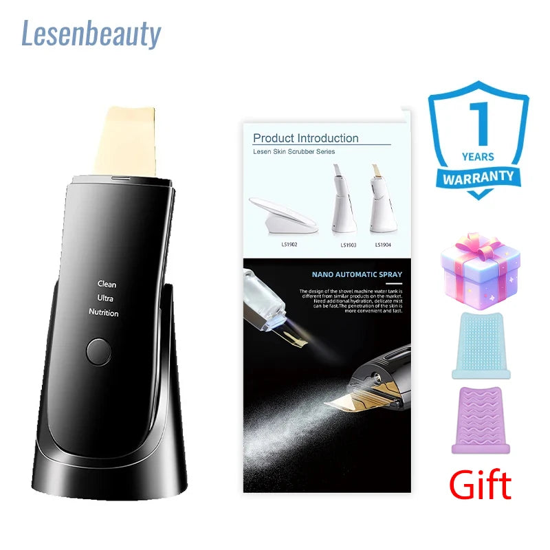 Lesen Ultrasonic Face Cleaner Skin Scrubber Ultrasound Vibration Lifting Massager Ultrasound Peeling Clean Tone Lift Scrubber DermaStorm