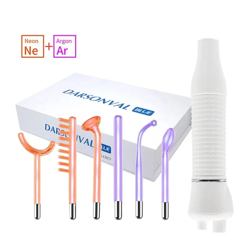 Darsonval Portable High Frequency Facial Machine Skin Therapy With 6 Neon & Argon Wands Remove Wrinkles Acne Facial Therapy Wand DermaStorm
