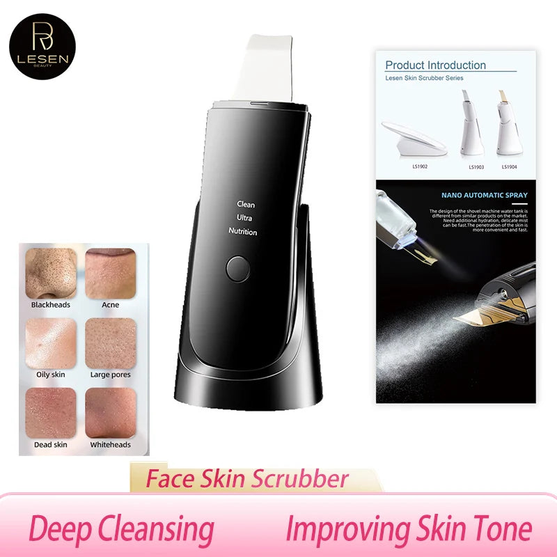 Lesen Ultrasonic Face Cleaner Skin Scrubber Ultrasound Vibration Lifting Massager Ultrasound Peeling Clean Tone Lift Scrubber DermaStorm