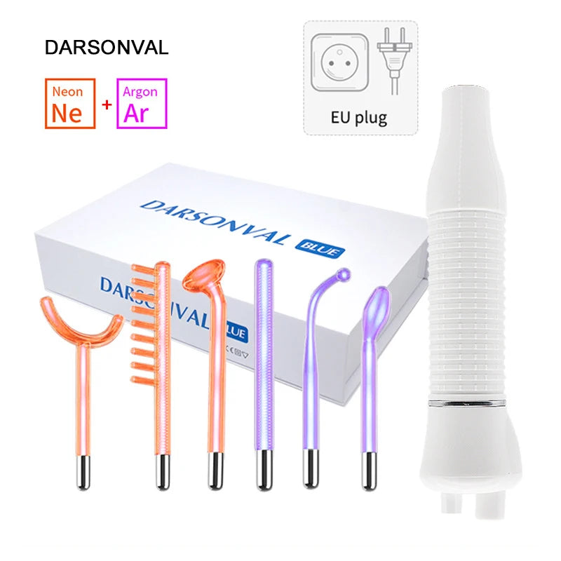 Darsonval Portable High Frequency Facial Machine Skin Therapy With 6 Neon & Argon Wands Remove Wrinkles Acne Facial Therapy Wand DermaStorm