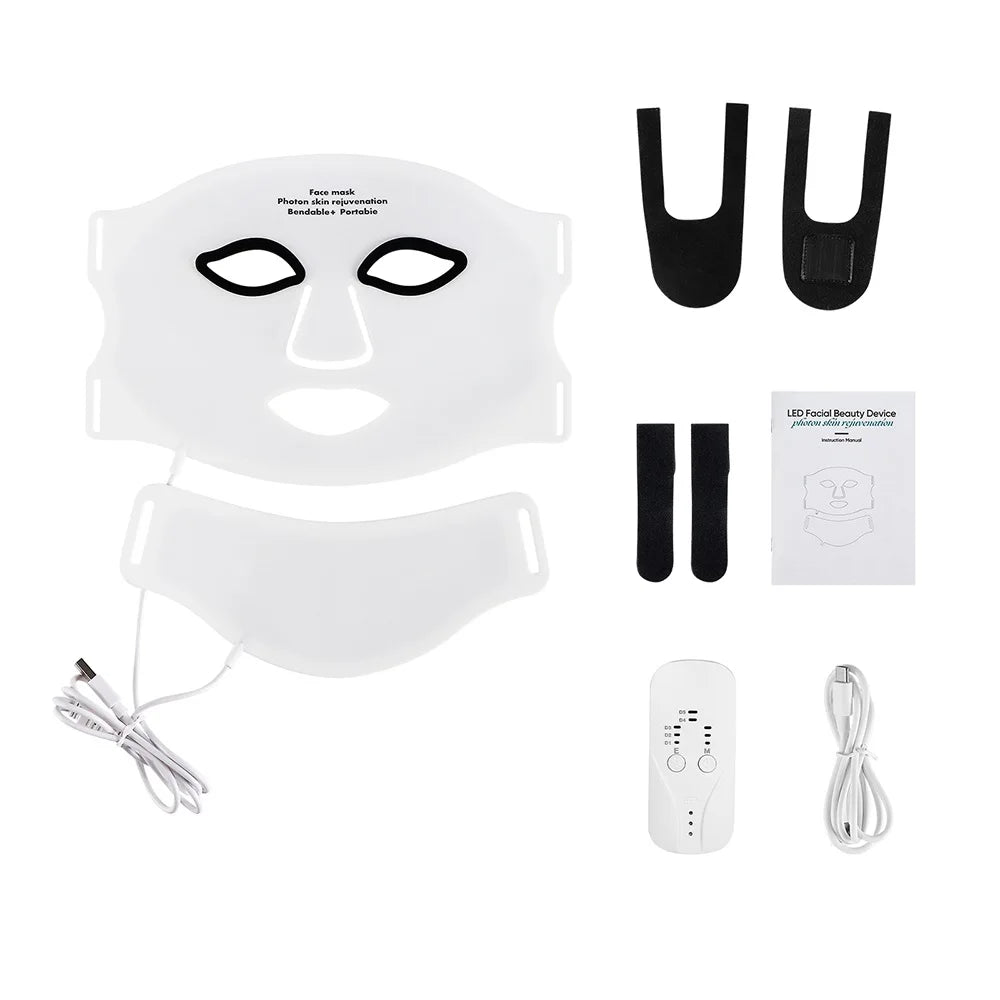 Silicone LED Mask Face With Neck 7 Colors LED Photon Red Light Infrared Therapy Flexible Facial Mask Repair Skin Wireless Use DermaStorm