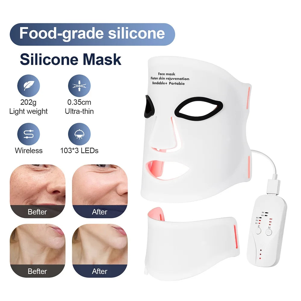 Silicone LED Mask Face With Neck 7 Colors LED Photon Red Light Infrared Therapy Flexible Facial Mask Repair Skin Wireless Use DermaStorm