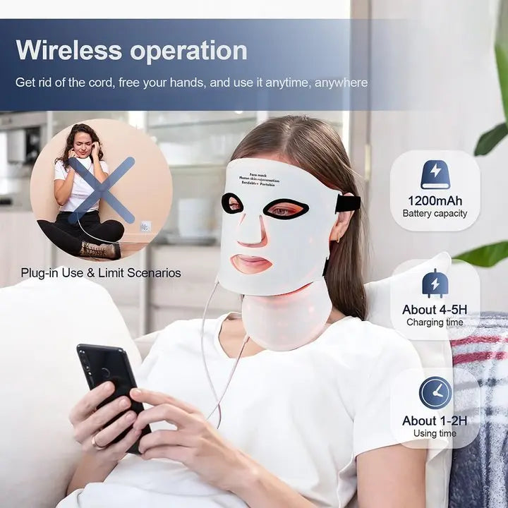 Silicone LED Mask Face With Neck 7 Colors LED Photon Red Light Infrared Therapy Flexible Facial Mask Repair Skin Wireless Use DermaStorm