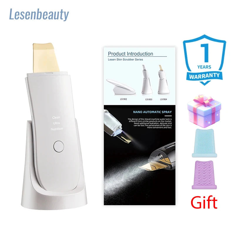 Lesen Ultrasonic Face Cleaner Skin Scrubber Ultrasound Vibration Lifting Massager Ultrasound Peeling Clean Tone Lift Scrubber DermaStorm