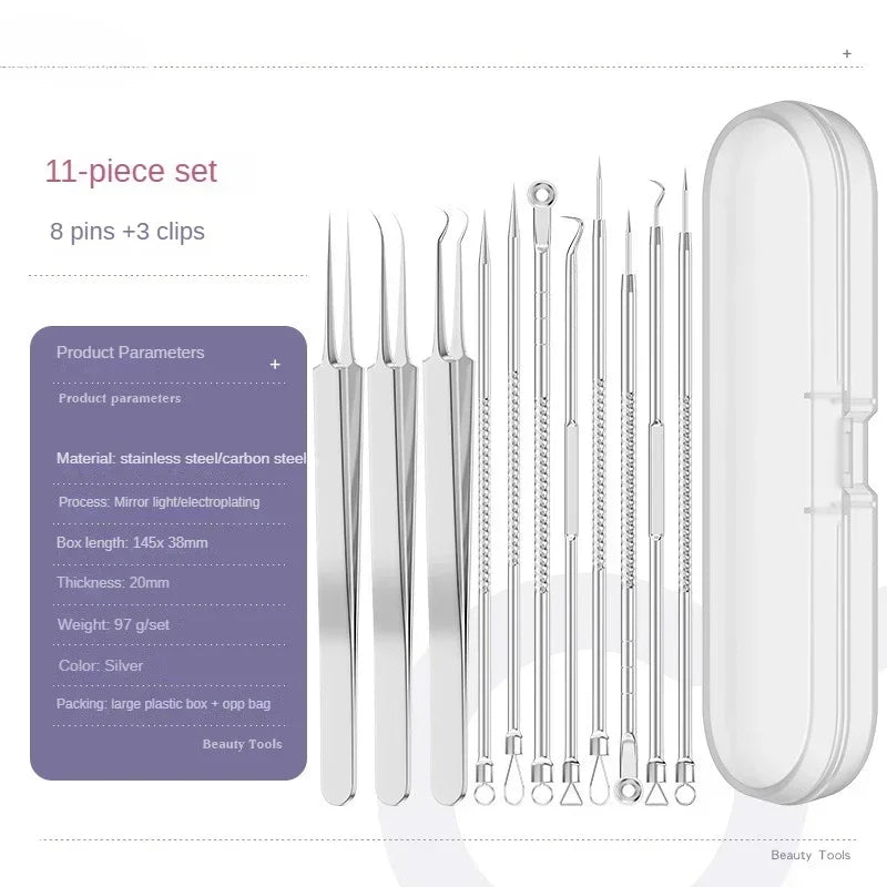 11‑Piece Ultra‑Fine Acne & Blackhead Tweezers Set DermaStorm