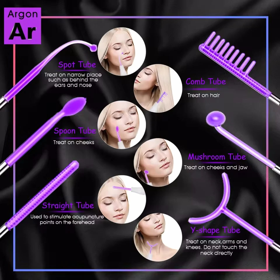 6 in 1 Touch Panel High Frequency Facial Machine For Hair Face Electrotherapy Wand Argon Treatment Acne Skin Care DermaStorm