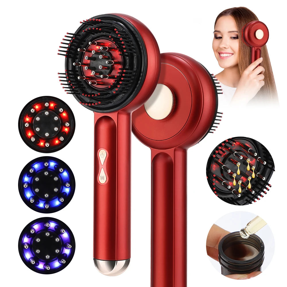 Electric Vibration Massage Comb 3 Color Light Therapy Hair Growth Massage Scalp Brush Anti Hair Loss Care Liquid Oil Applicator DermaStorm