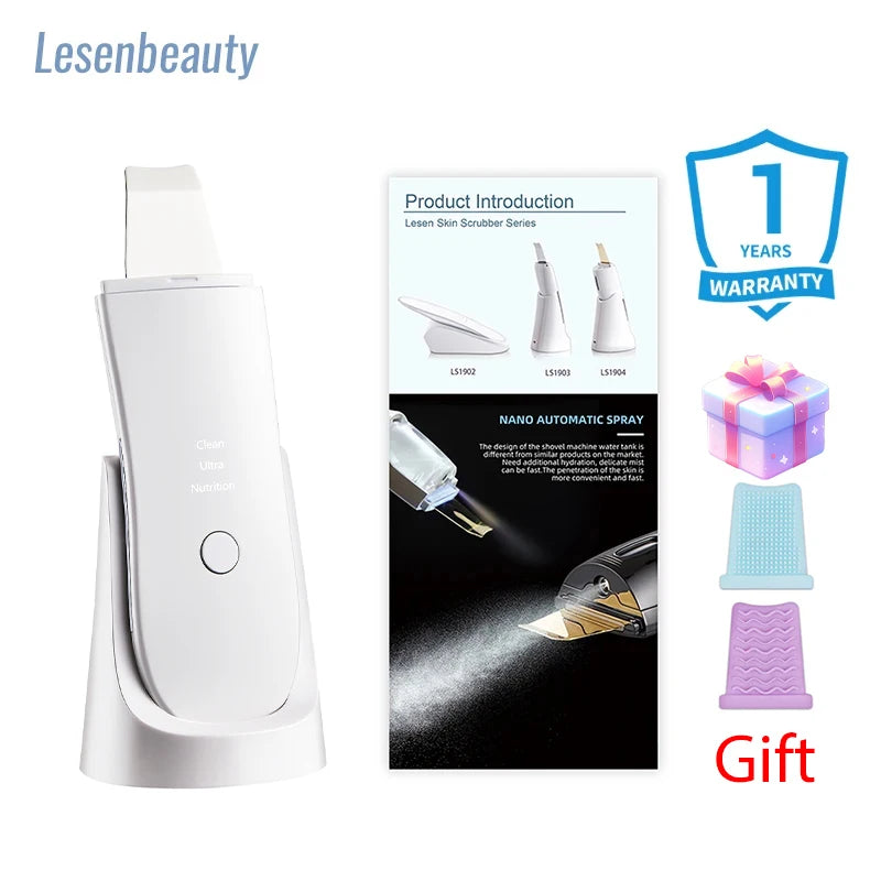 Lesen Ultrasonic Face Cleaner Skin Scrubber Ultrasound Vibration Lifting Massager Ultrasound Peeling Clean Tone Lift Scrubber DermaStorm