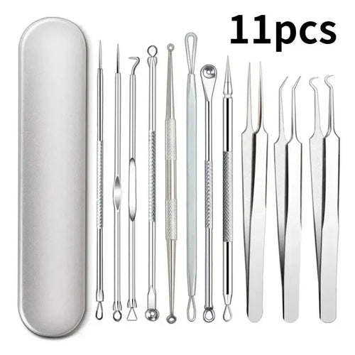 11‑Piece Ultra‑Fine Acne & Blackhead Tweezers Set DermaStorm
