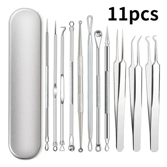 11‑Piece Ultra‑Fine Acne & Blackhead Tweezers Set  FitiqueFit