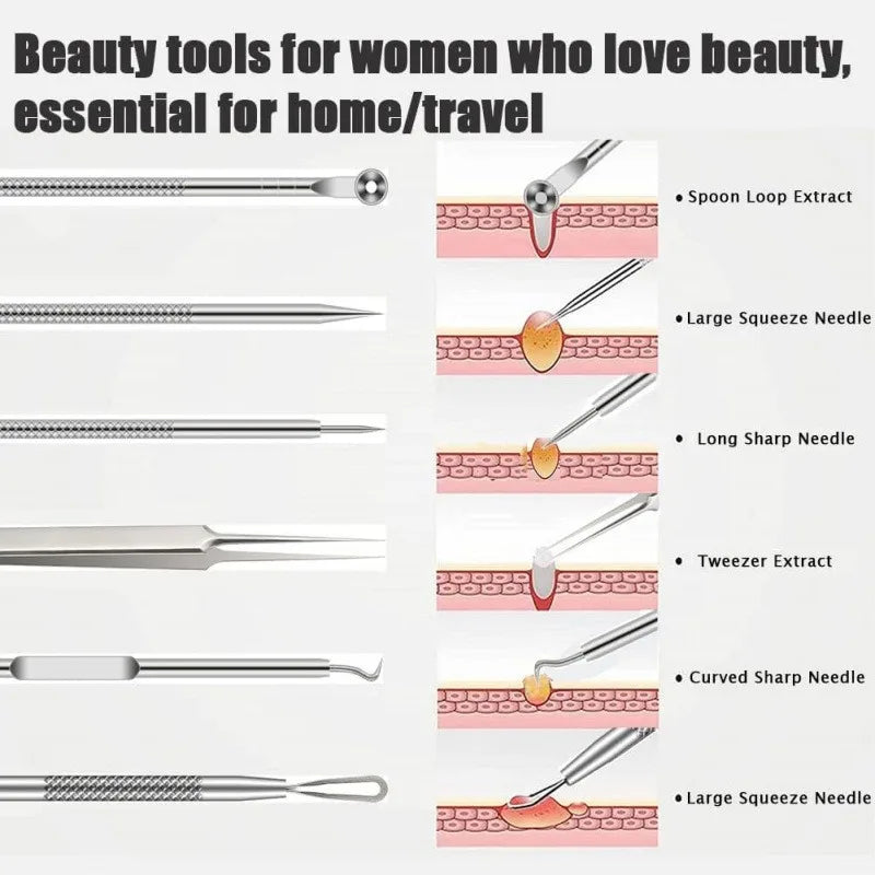 6PCS Pimple Removal Tool Blackheads Acne Remover Face Cleaning Kit Black Dots Remover Acne Tool Pimple Patches Acne LBHL16  FitiqueFit