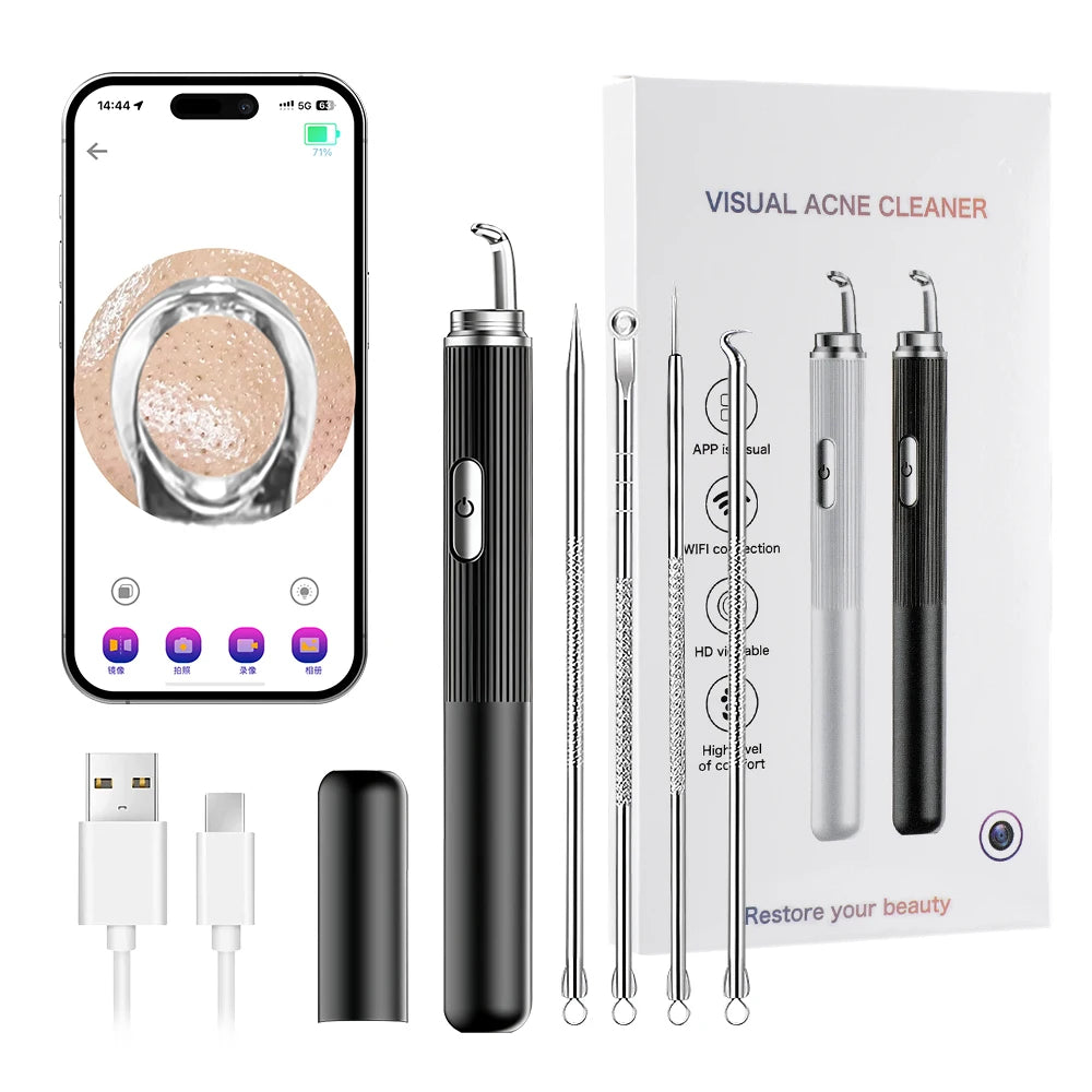 Visual Blackhead Remover with Camera Pimple Popper Extractor Tool Pore Cleaner Kit for Acne Comedone Whitehead Black Dots Remove  FitiqueFit