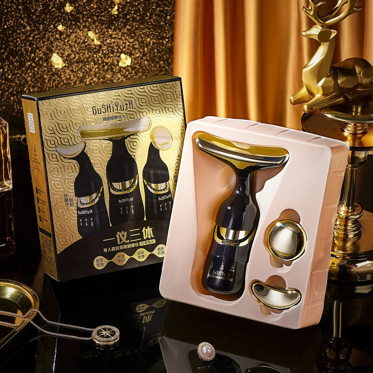 3 In 1 Facial Lifting Device Neck Facial Eye Massage Face Slimmer EMS Beauty Skin Tightening Wrinkle Anti Aging Face Massager  FitiqueFit